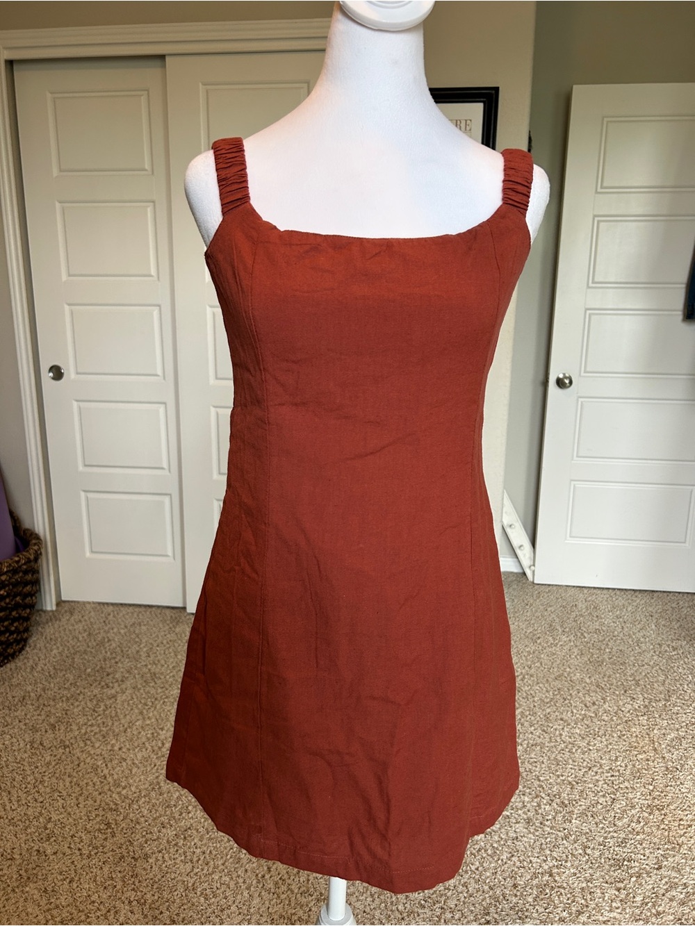 FREE PEOPLE Close to Heart Linen Mini Dress Terracotta Rust Size Small